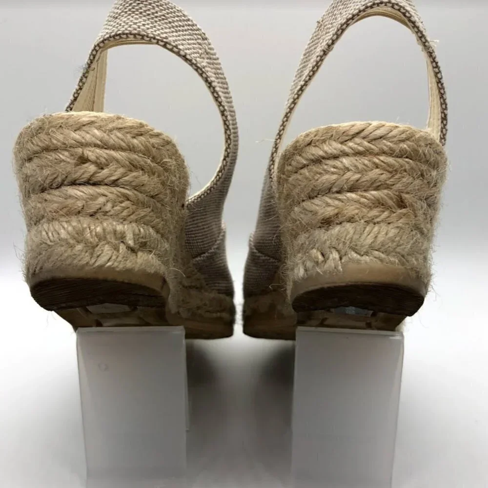 Sesto Women’s Espadrille Wedge Sandals Peep Toe Slip On Neutral Tan Summer Shoes